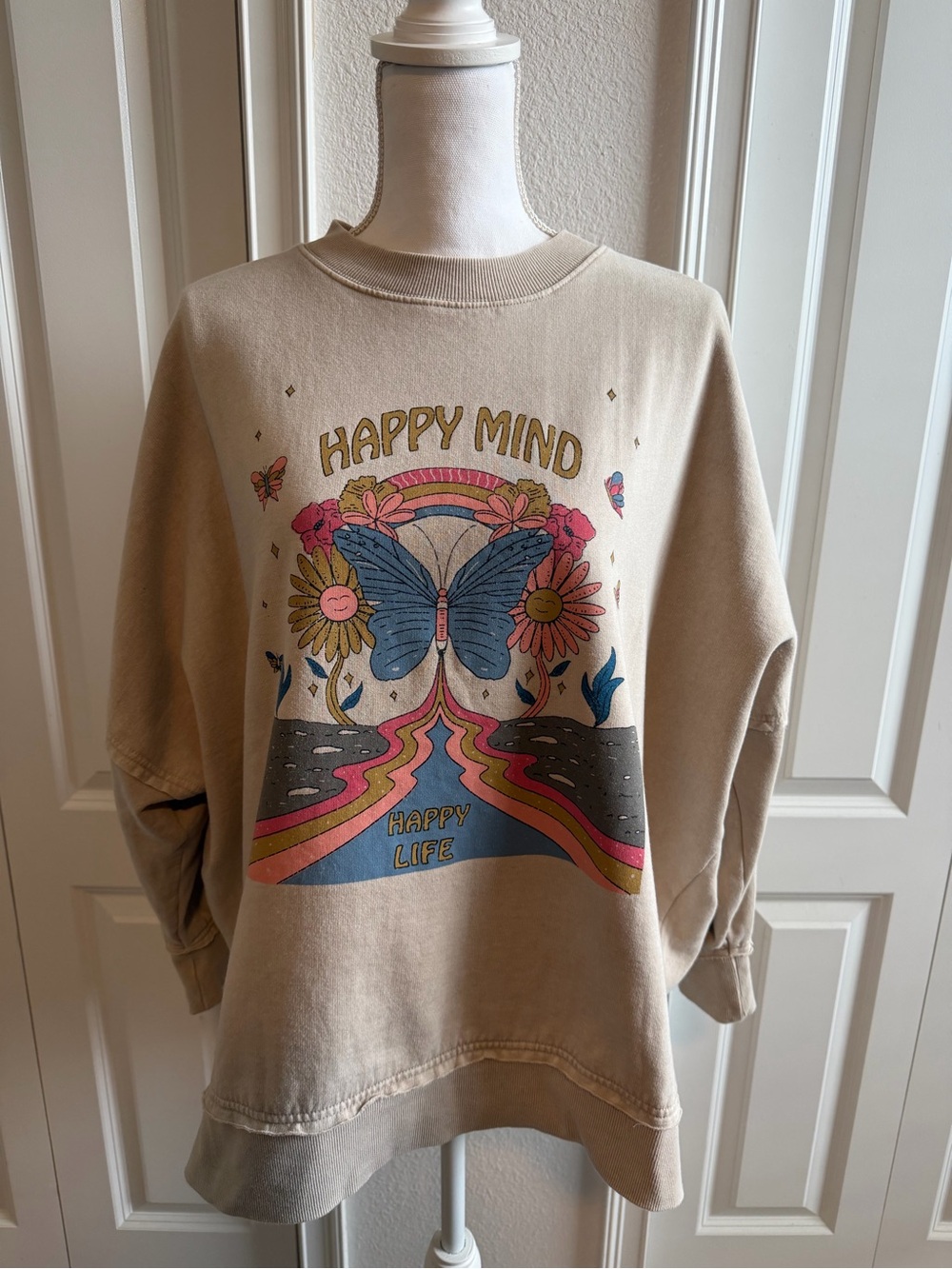 Simply Southern Happy Mind Happy Life Oversized Sweatshirt L Butterfly